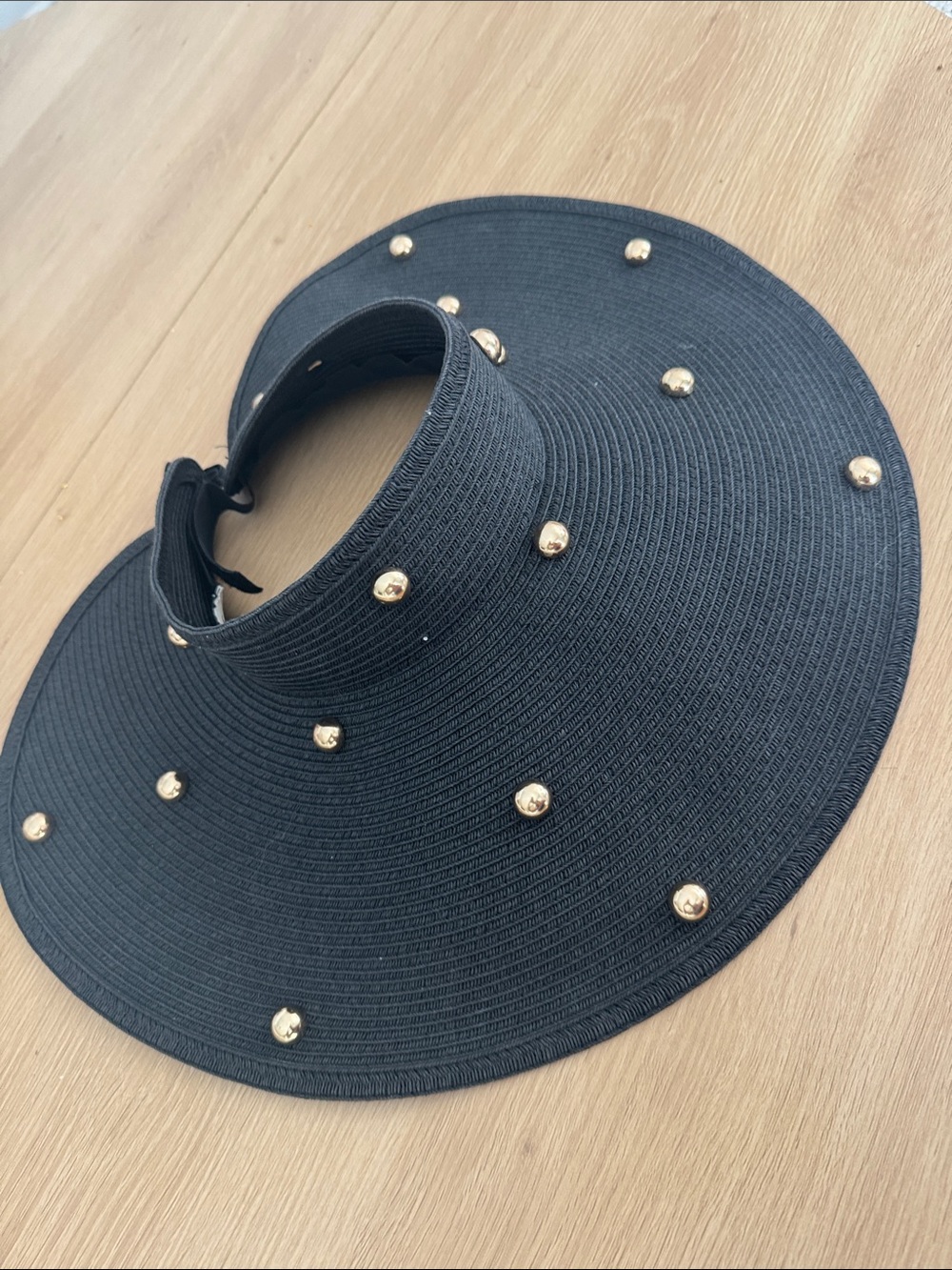 San Diego Hat Company Black Wide-Brim Studded Visor with Gold Accents